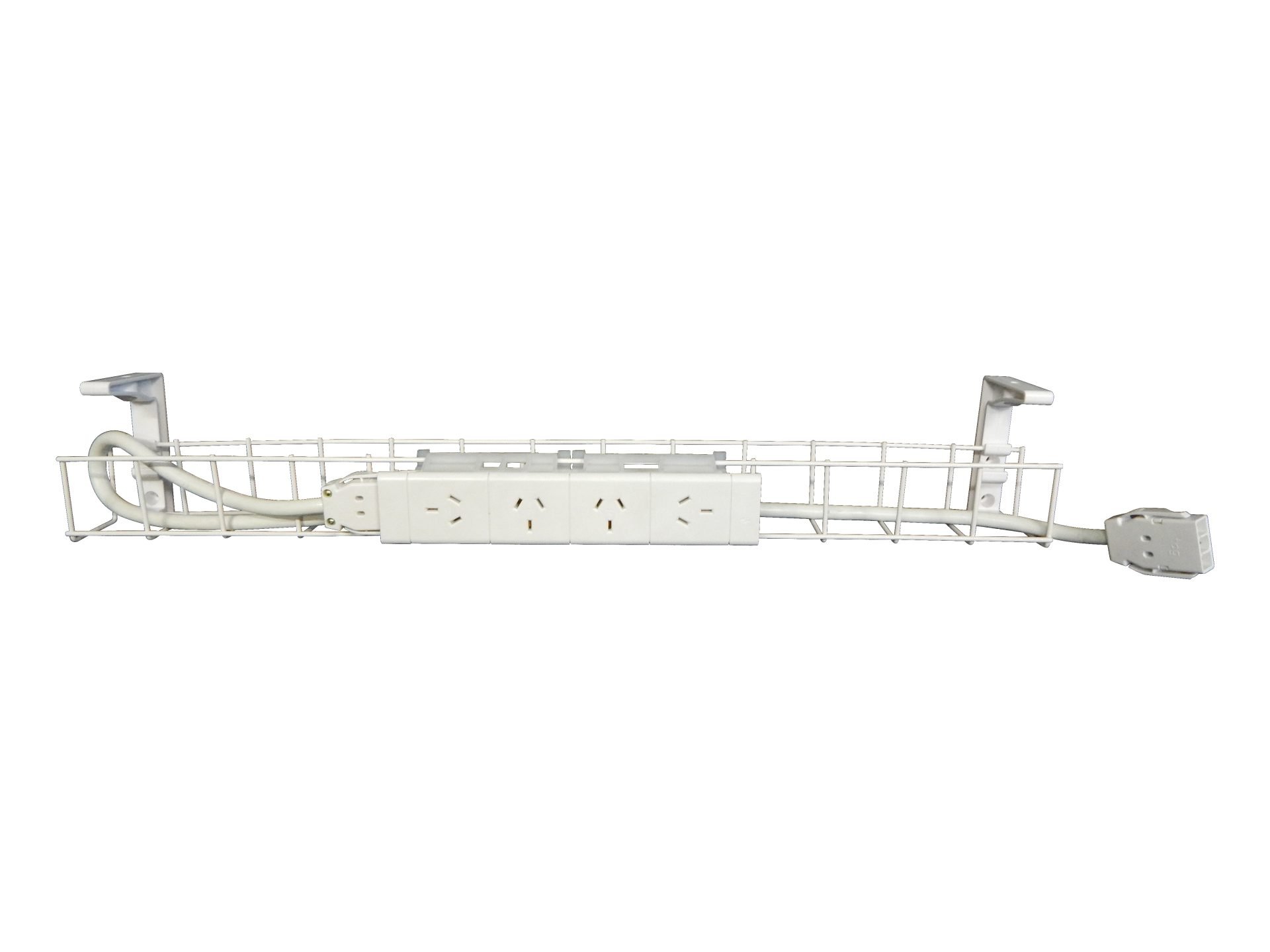 Rapidline Single Tier Cable Basket – White | 650mm | 4 GPO | Under-Desk Power Management