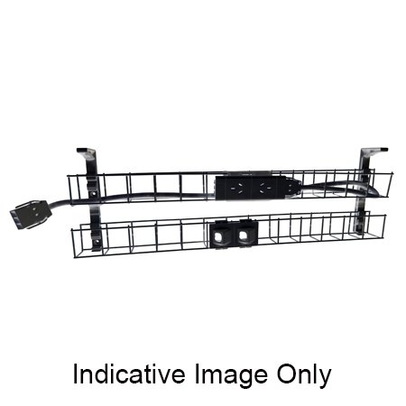 Rapidline Dual Tier Cable Basket – Black | 950mm | 2× GPO + 2× Data | Under-Desk Power & Data