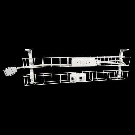 Rapidline Dual Tier Cable Basket – White | 950mm | 2× GPO + 2× Data | Under-Desk Power & Data