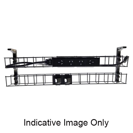 Rapidline Dual Tier Cable Basket | 950mm Black | 4 GPO + 2 Data Provisions | Under-Desk Wiring