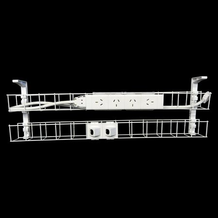 Rapidline Dual Tier Cable Basket | 950mm White | 4 GPO + 2 Data Provisions | Under-Desk Wiring