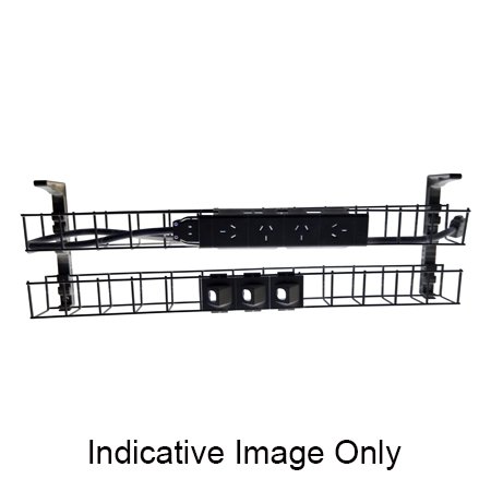 Rapidline Dual Tier Cable Basket | 950mm Black | 4 GPO + 3 Data Provisions | Under-Desk Wiring