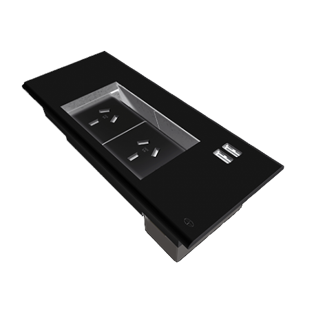 Rapidline Flip Box In-Desk Module – 2× GPO + 2× USB A – Black
