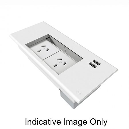 Rapidline Flip Box In-Desk Module – 2× GPO + 2× USB A – White
