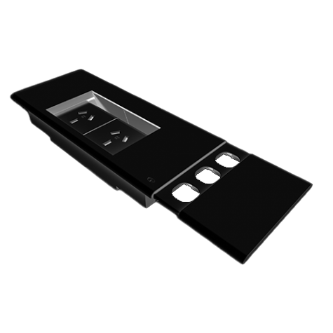 Rapidline Flip Box In-Desk Module – 2× GPO + 2× Data Provisions – Black
