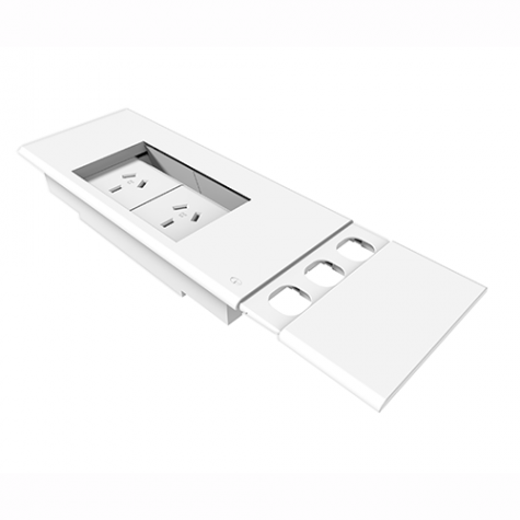 Rapidline Flip Box In-Desk Module – 2× GPO + 2× Data Provisions – White