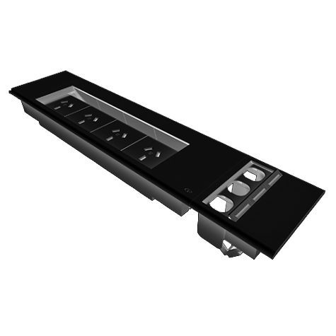 Rapidline Flip Box In-Desk Module – 4× GPO + 3× Data Provisions – Black