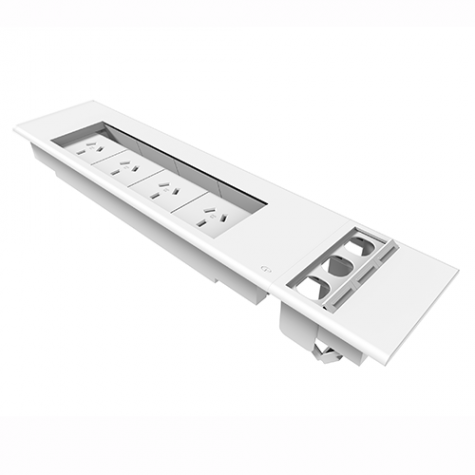 Rapidline Flip Box In-Desk Module – 4× GPO + 3× Data Provisions – White