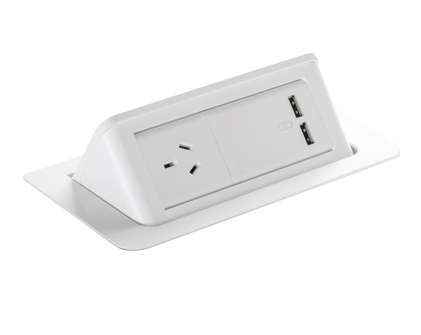 Rapidline Pop-Up In-Desk Power Module – White | 1 GPO + 2 USB-A