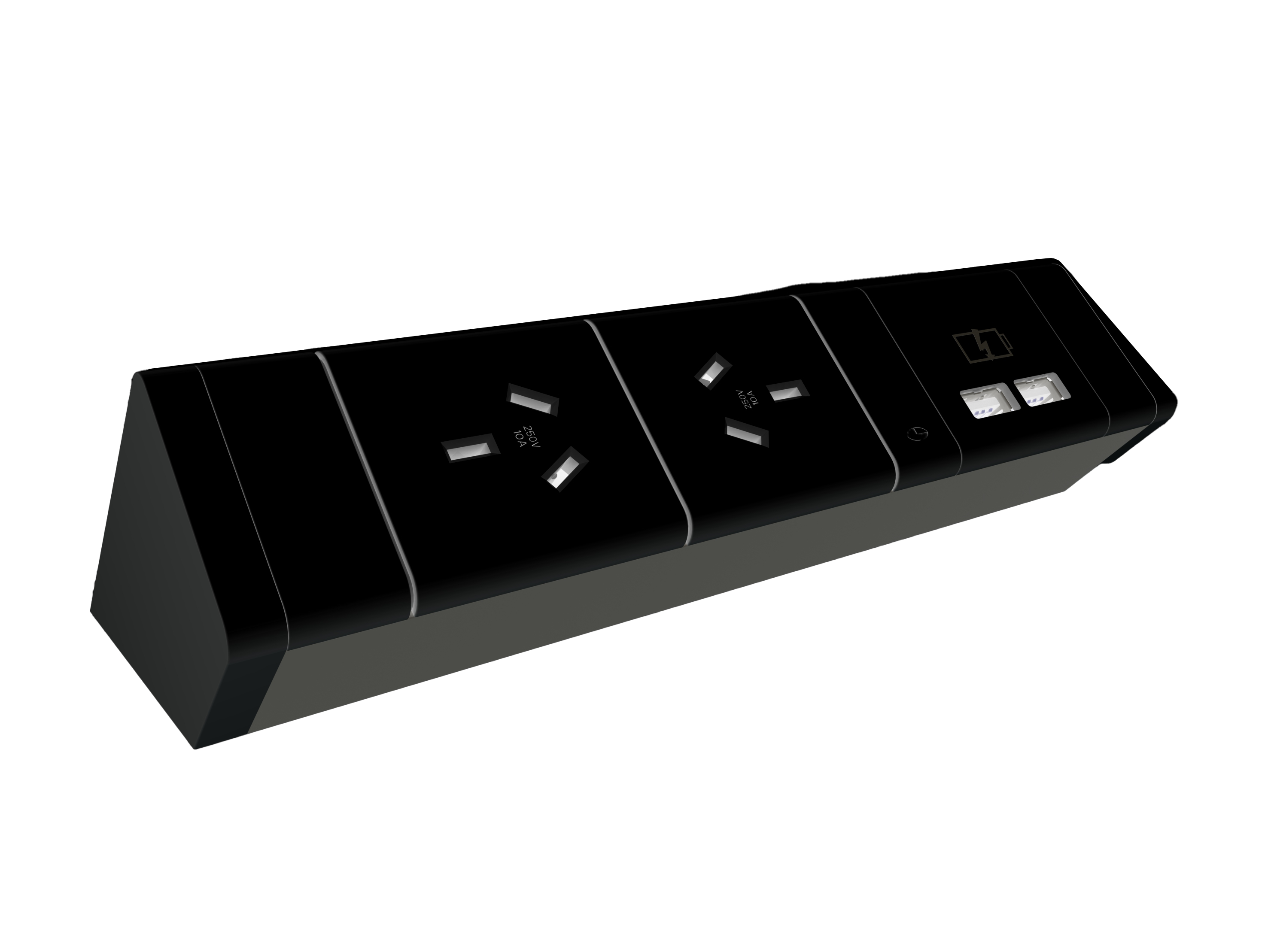 Rapidline Wiring Power Rail – 2× GPO, 2× USB-A, Black | Desk-Mounted