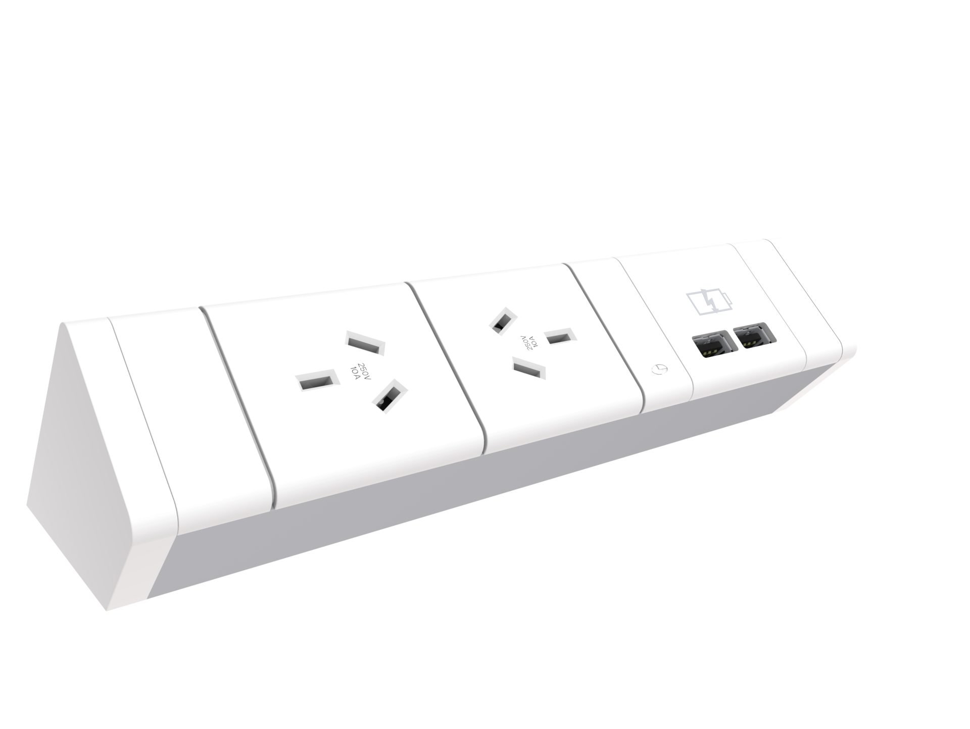 Rapidline Wiring Power Rail – 2× GPO, 2× USB-A, White | Desk-Mounted