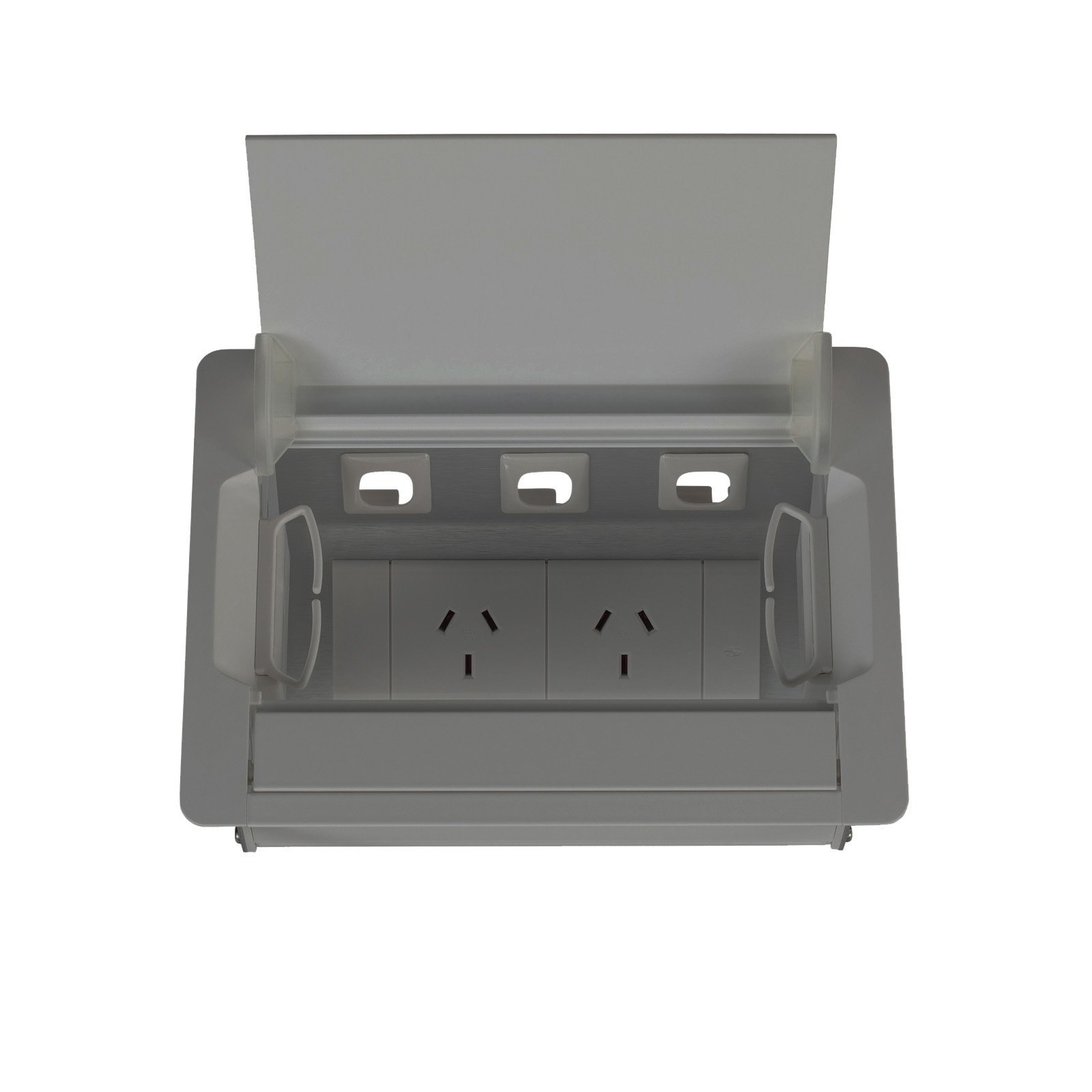 Rapidline Boardroom Table Box – 2 GPO, 3 Data Ports, Silver | Lid-Close