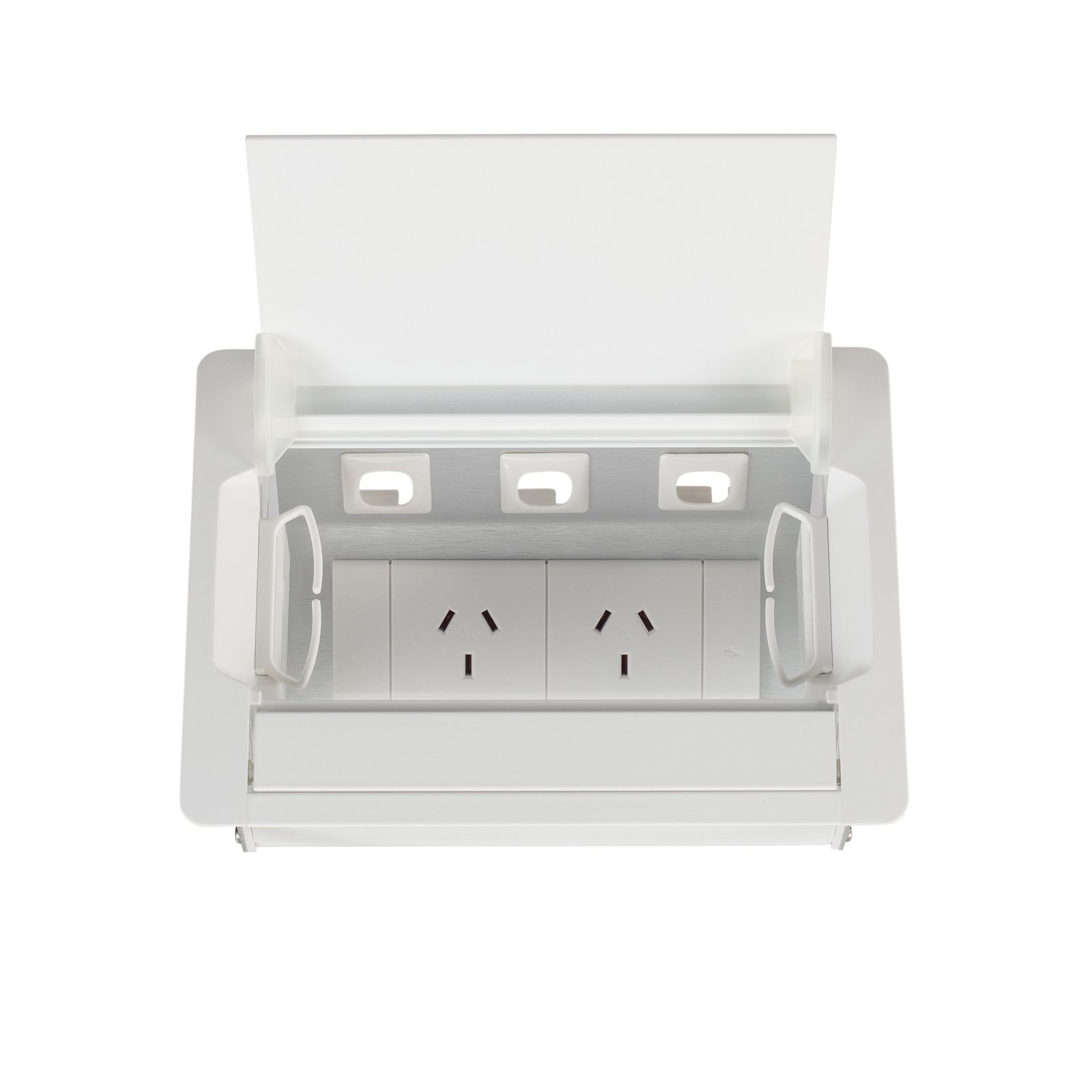 RAPIDLINE Boardroom Table Box – 2× GPO, 3× Data Provisions, White | SWTB2G3D WH