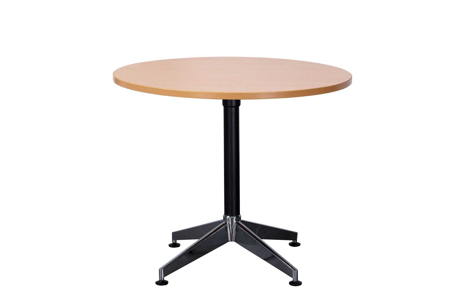 Rapidline Typhoon Round Meeting Table – 900mm Beech Top, Black Stem, Polished Aluminium 4-Star Base
