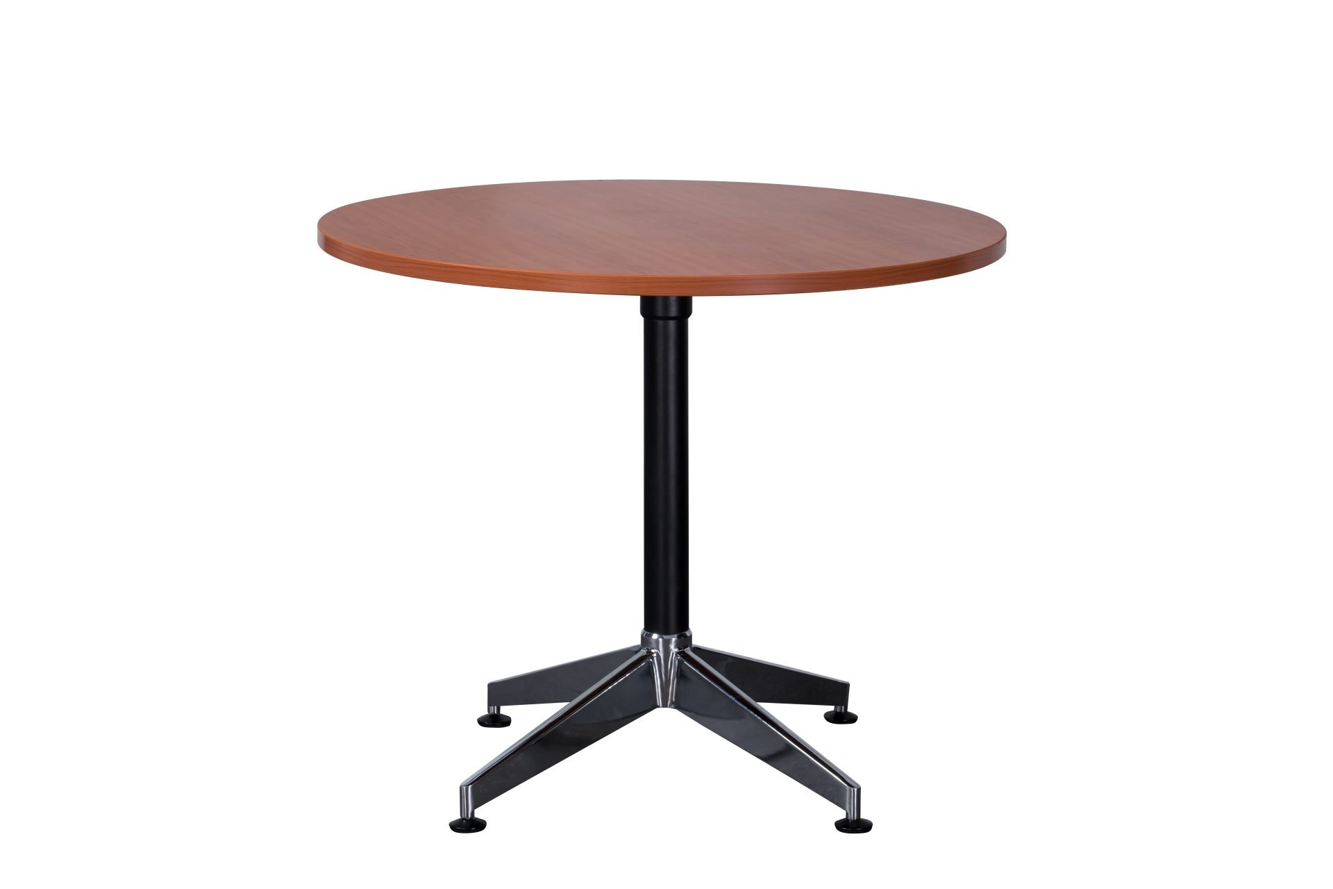 Rapidline Typhoon Round Meeting Table – 900mm Cherry Top, Black Stem, Polished Aluminium 4-Star Base