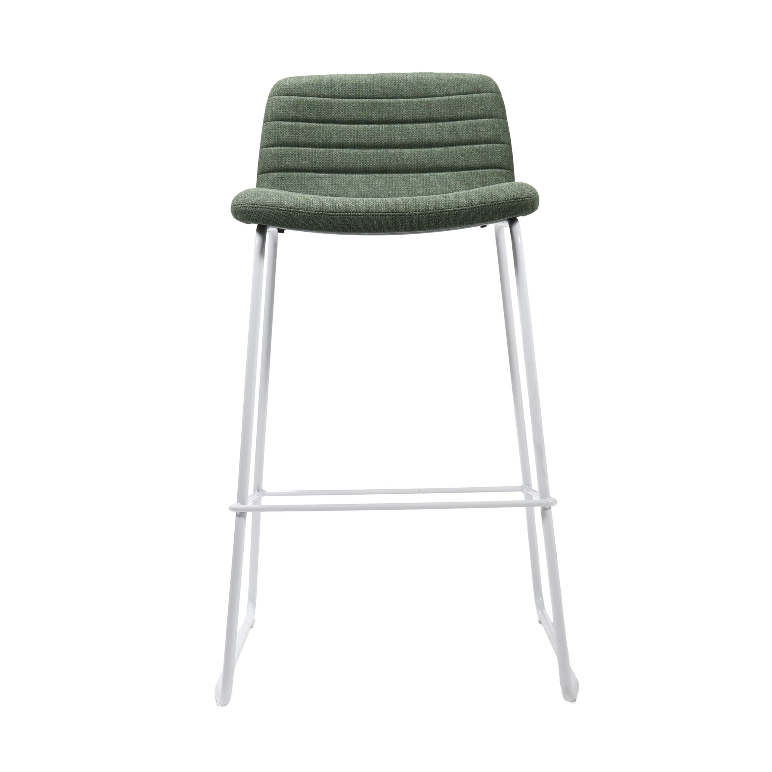 Rapidline Pixel Bar Stool 730H – Olive Fabric Seat / White Powdercoat Sled Base