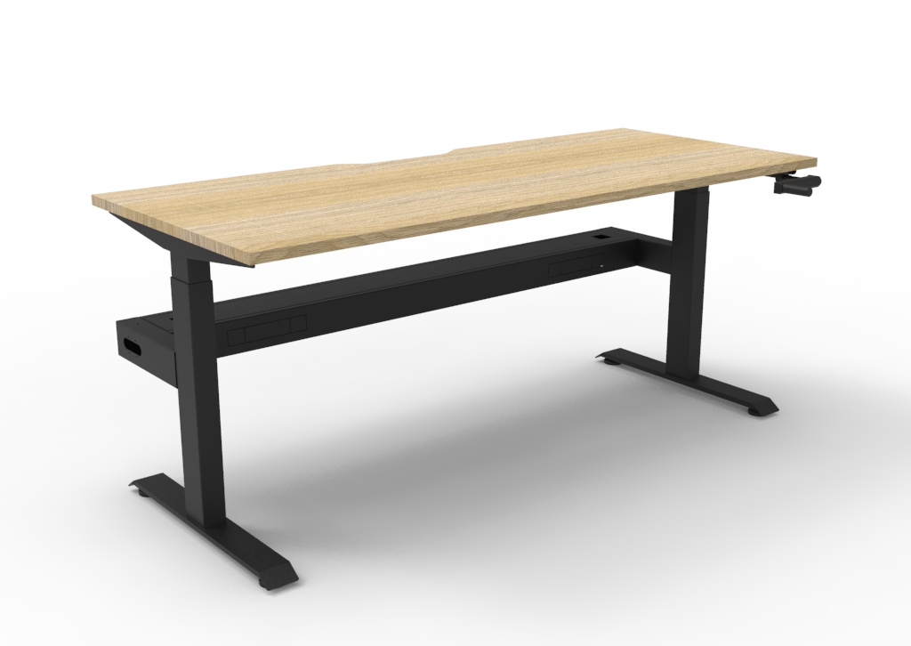 RAPIDLINE Boost Crank Single Sided Workstation – 1200mm x 750mm, Natural Oak Top, Black Satin Frame, Cable Tray