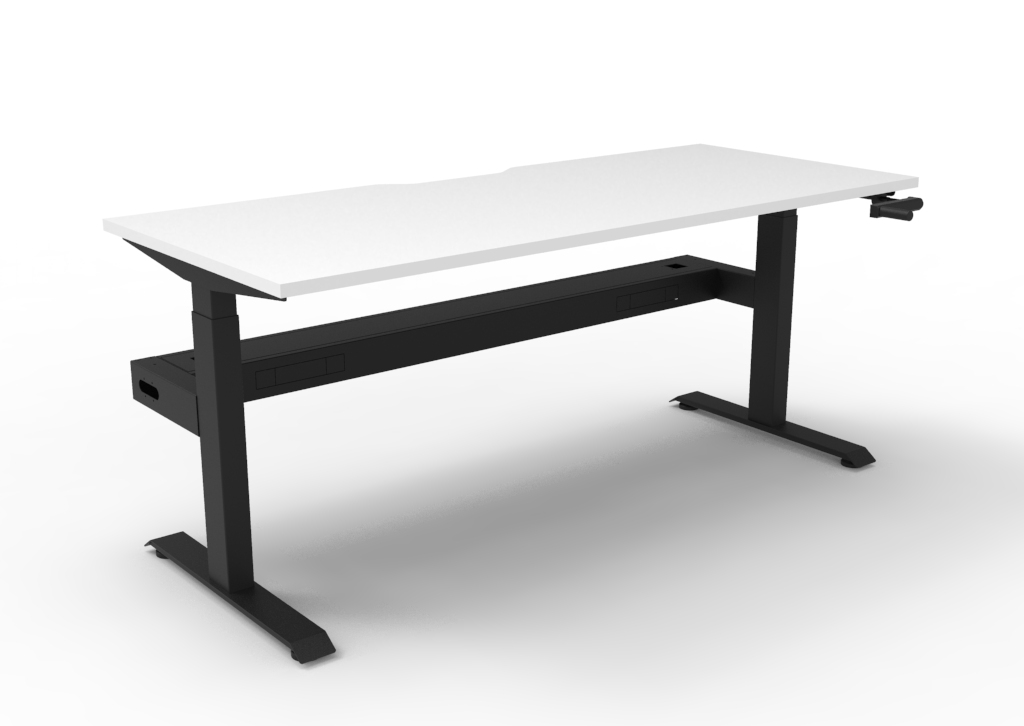 Rapidline Boost Crank Sit-Stand Desk – 1500×750mm, Natural White Top, Black Satin Frame, Cable Tray