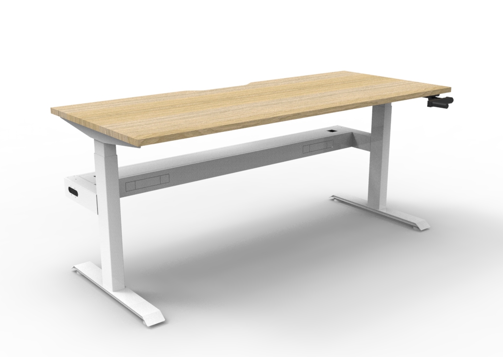 Rapidline Boost Crank Workstation – 1800 x 750mm – Natural Oak Top & White Satin Frame – Single Sided