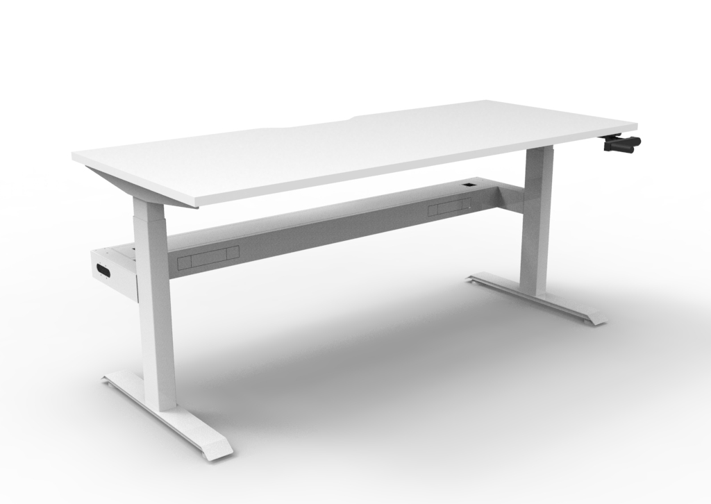 Rapidline Boost Crank Desk – 1800mm W x 750mm D, Natural White Top, White Satin Frame, Cable Tray Included