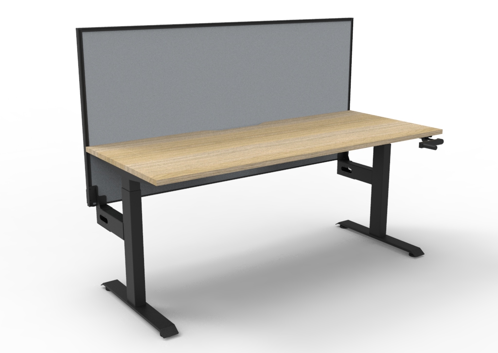 Rapidline Boost Crank Single Sided Workstation | 1500 x 750mm | Natural Oak Top, Black Satin Frame, Grey Privacy Screen