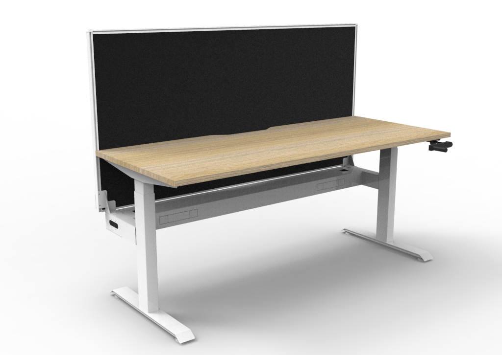 Rapidline Boost Crank Height-Adjustable Desk | 1200mm x 750mm | Oak Top & White Frame | Black Screen + Cable Tray
