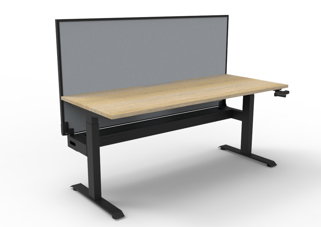 Rapidline Boost Crank Single-Sided Workstation – 1800×750mm, Natural Oak Top, Black Satin Frame, Cable Tray & Grey Privacy Screen