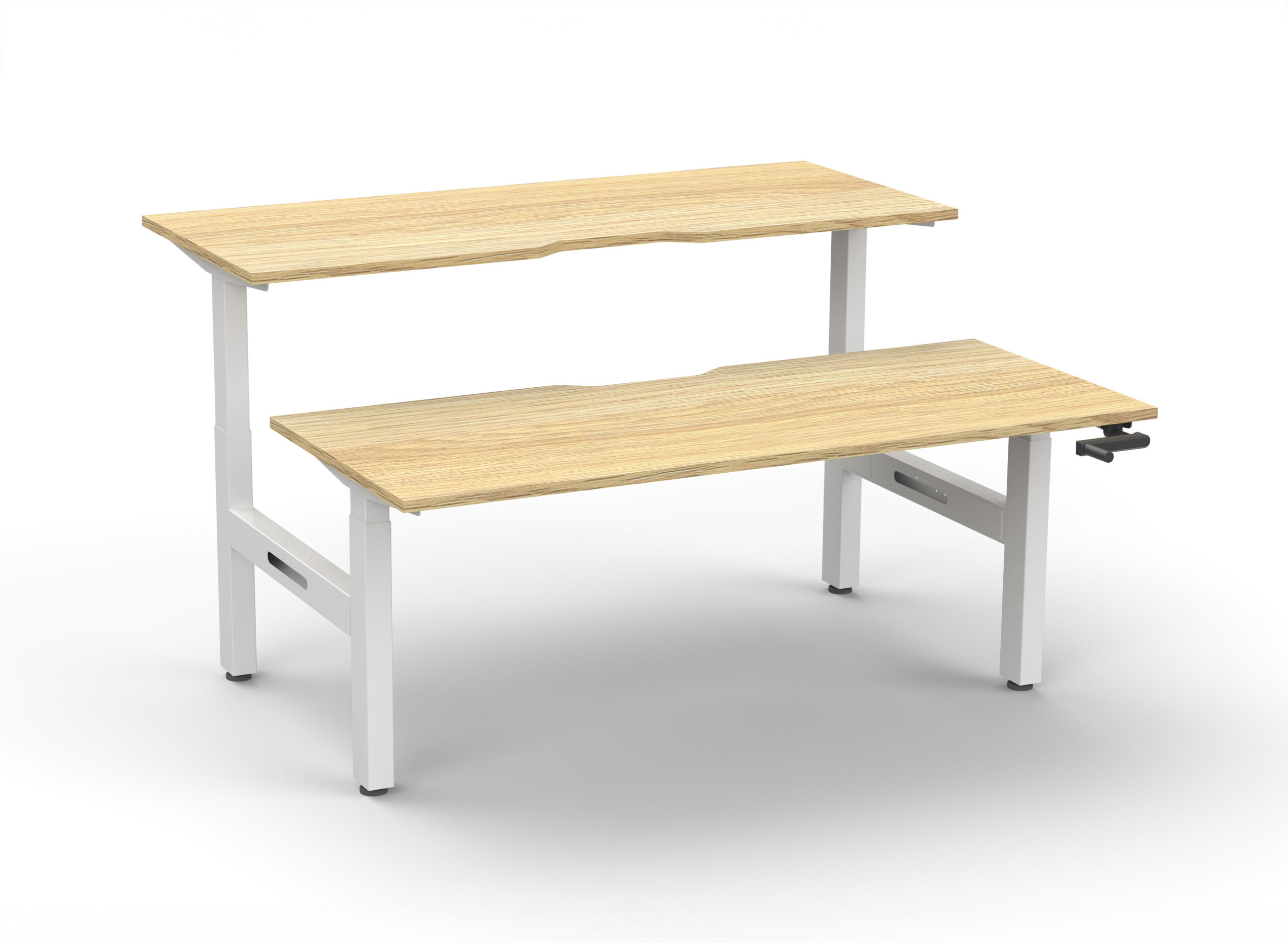 Rapidline Boost Crank Back-to-Back Workstation – 1500mm W x 750mm D | Natural Oak Top & White Satin Frame