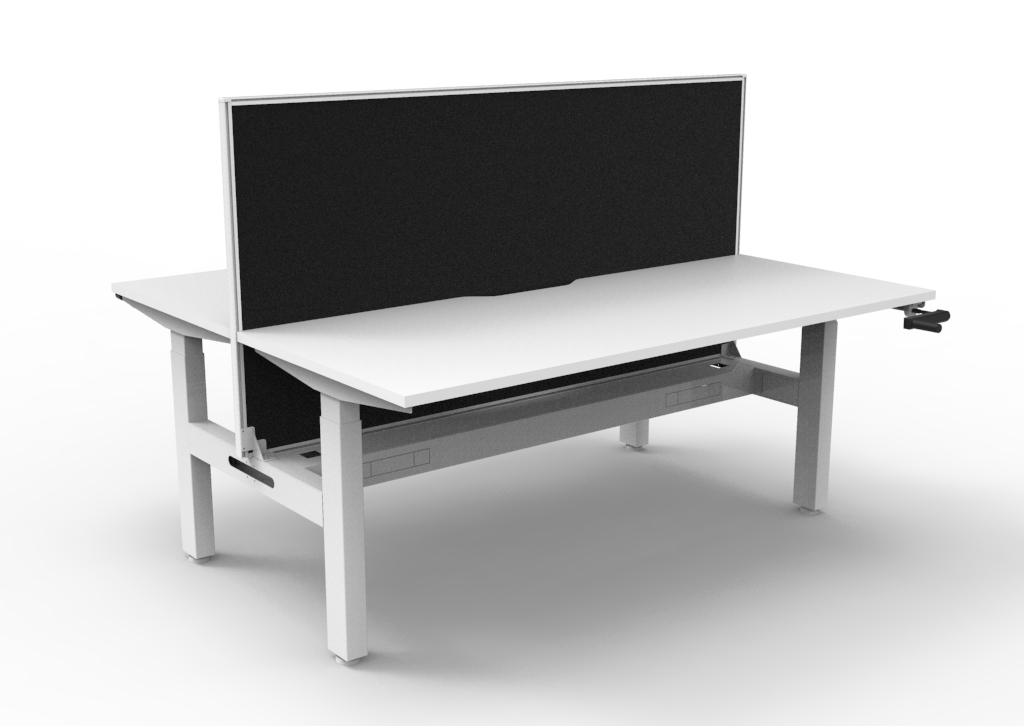 RAPIDLINE Boost Crank Back-to-Back Workstation – 1800 x 750mm | Natural White Top, White Satin Frame, Cable Tray & SHUSH30 Screen