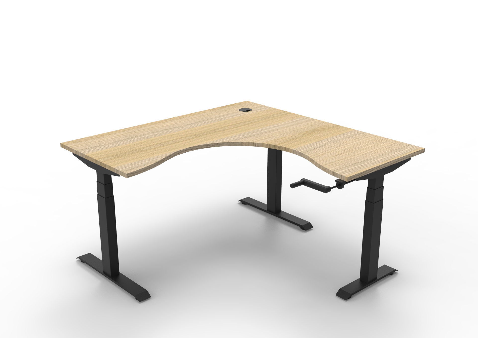 RAPIDLINE Boost Crank Corner Workstation – 1500 x 1500 x 750mm | Natural Oak Top, Black Satin Frame
