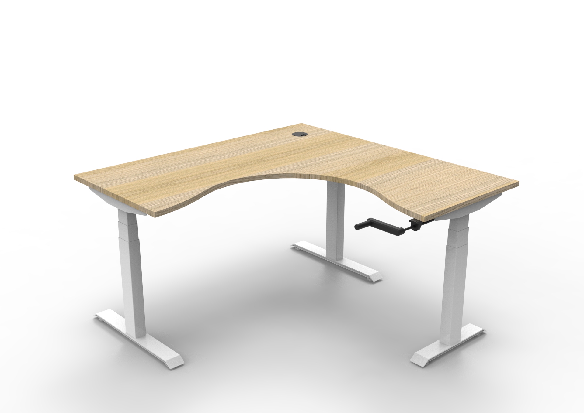 RAPIDLINE Boost Crank Corner Workstation – 1500 x 1500 x 750mm | Natural Oak Top, White Satin Frame
