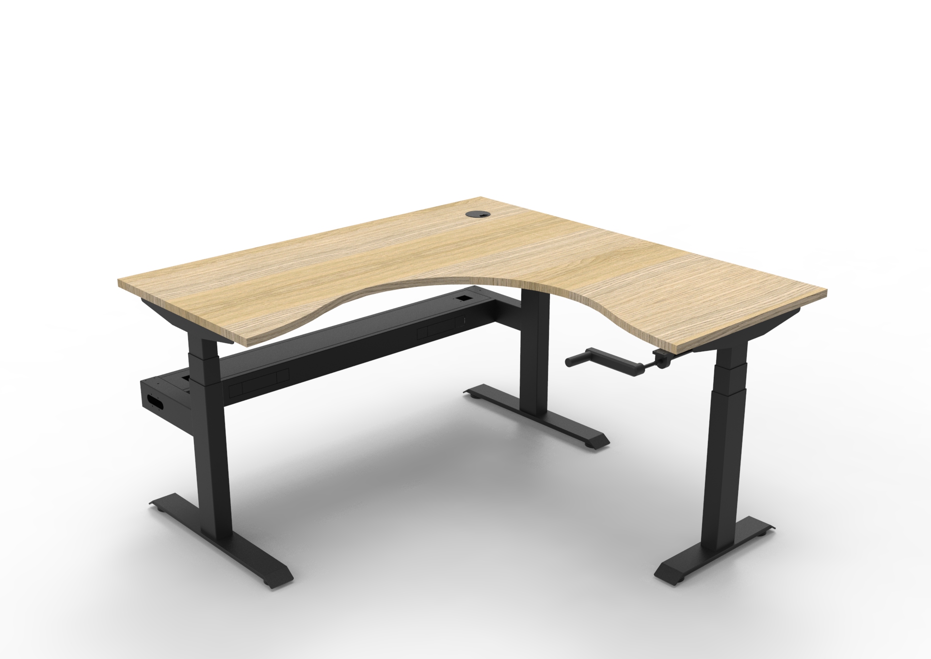 Rapidline Boost Crank Corner Workstation | 1500 x 1500 x 750mm | Natural Oak Top, Black Satin Frame | Cable Tray