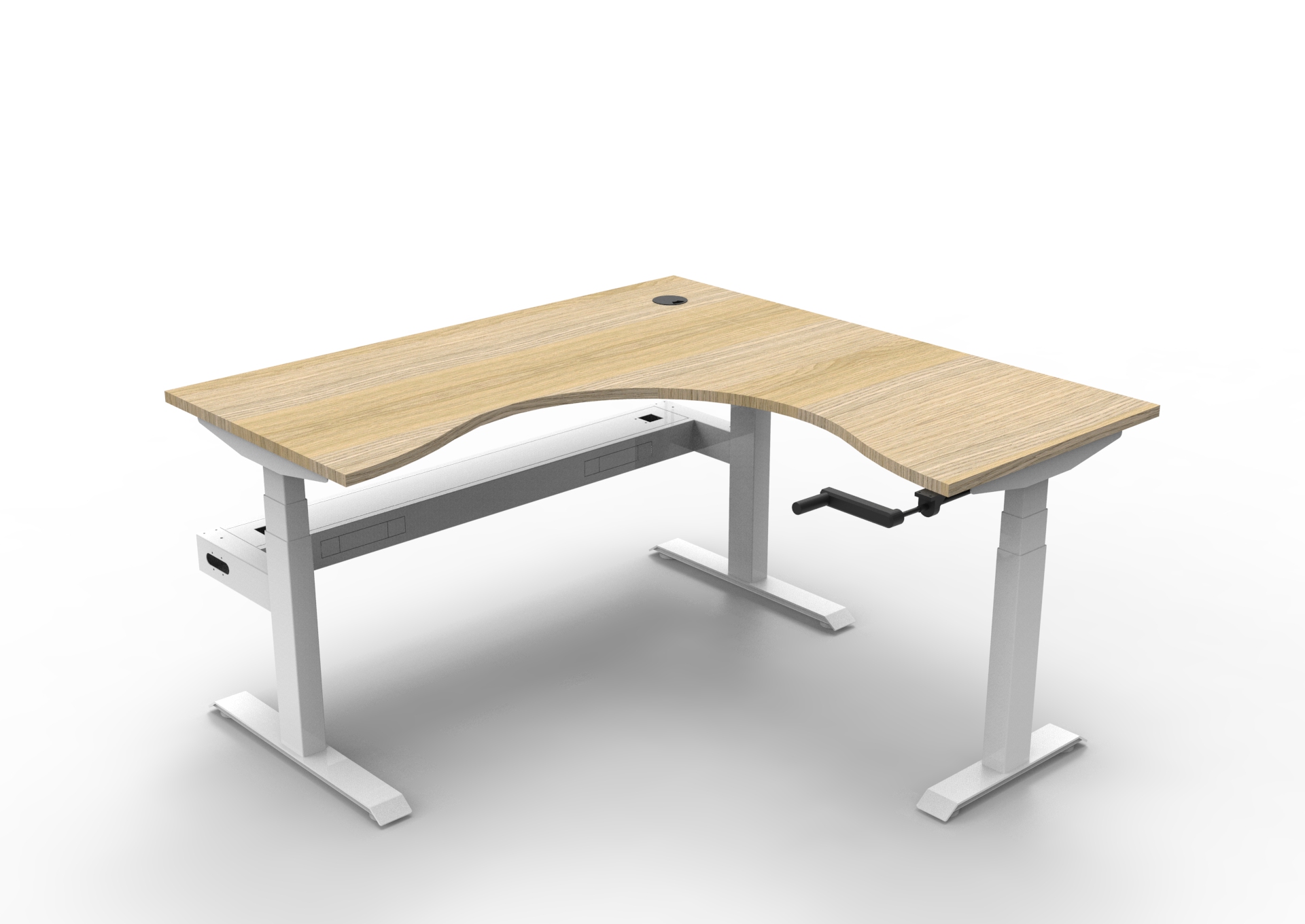 Rapidline Boost Crank Corner Workstation | 1500 x 1500 x 750mm | Natural Oak Top, White Satin Frame | Cable Tray