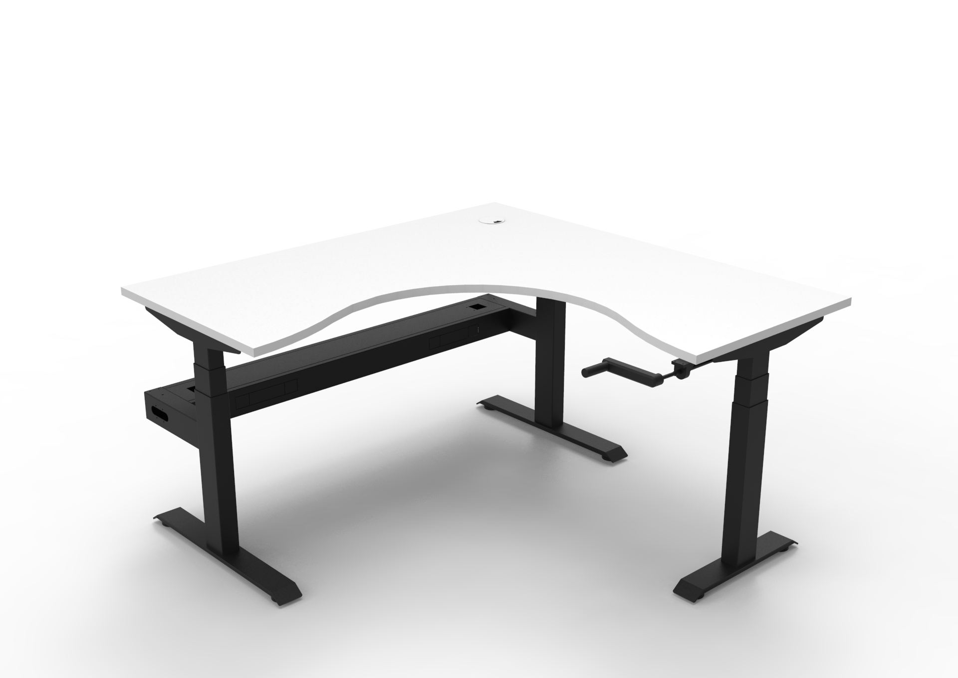 Rapidline Boost Crank Corner Workstation | 1500 x 1500 x 750mm | Natural White Top, Black Satin Frame | Cable Tray
