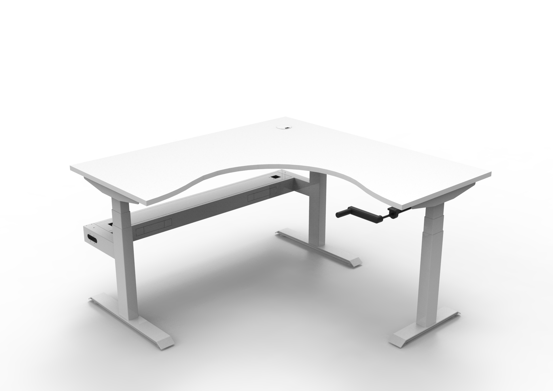 RAPIDLINE Boost Crank Corner Workstation – 1500×1500mm | Natural White Top & White Satin Frame | Cable Tray Included