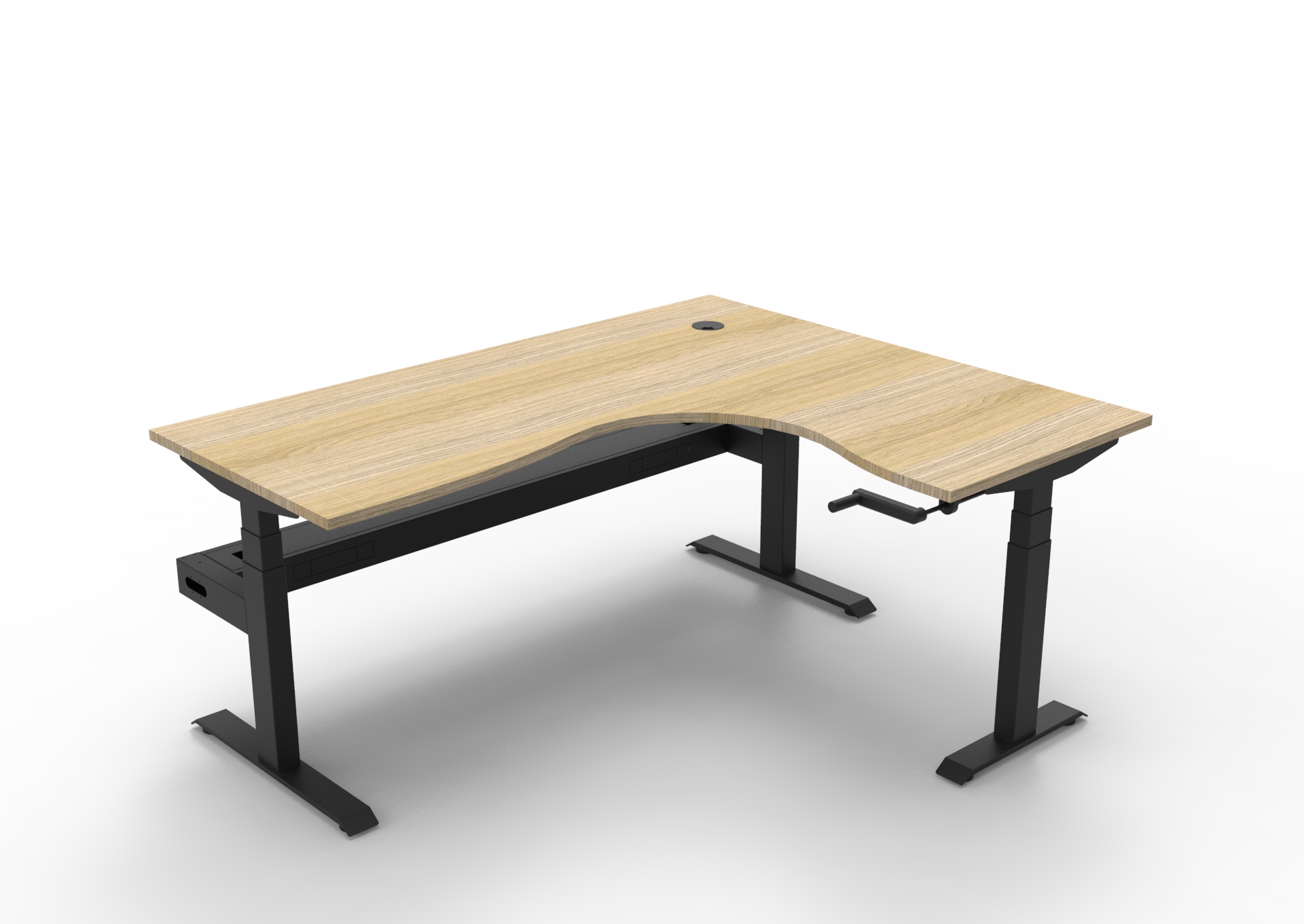 RAPIDLINE Boost Crank Corner Workstation – 1800×1500mm | Natural Oak Top & Black Satin Frame | Cable Tray Included