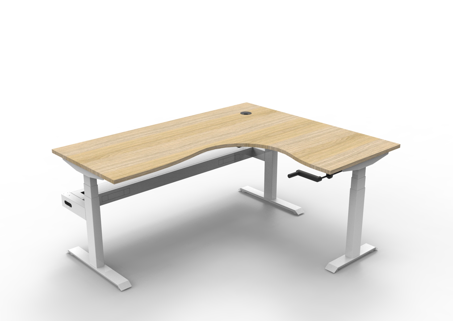 RAPIDLINE Boost Crank Corner Workstation – 1800×1500mm | Natural Oak Top & White Satin Frame | Cable Tray Included