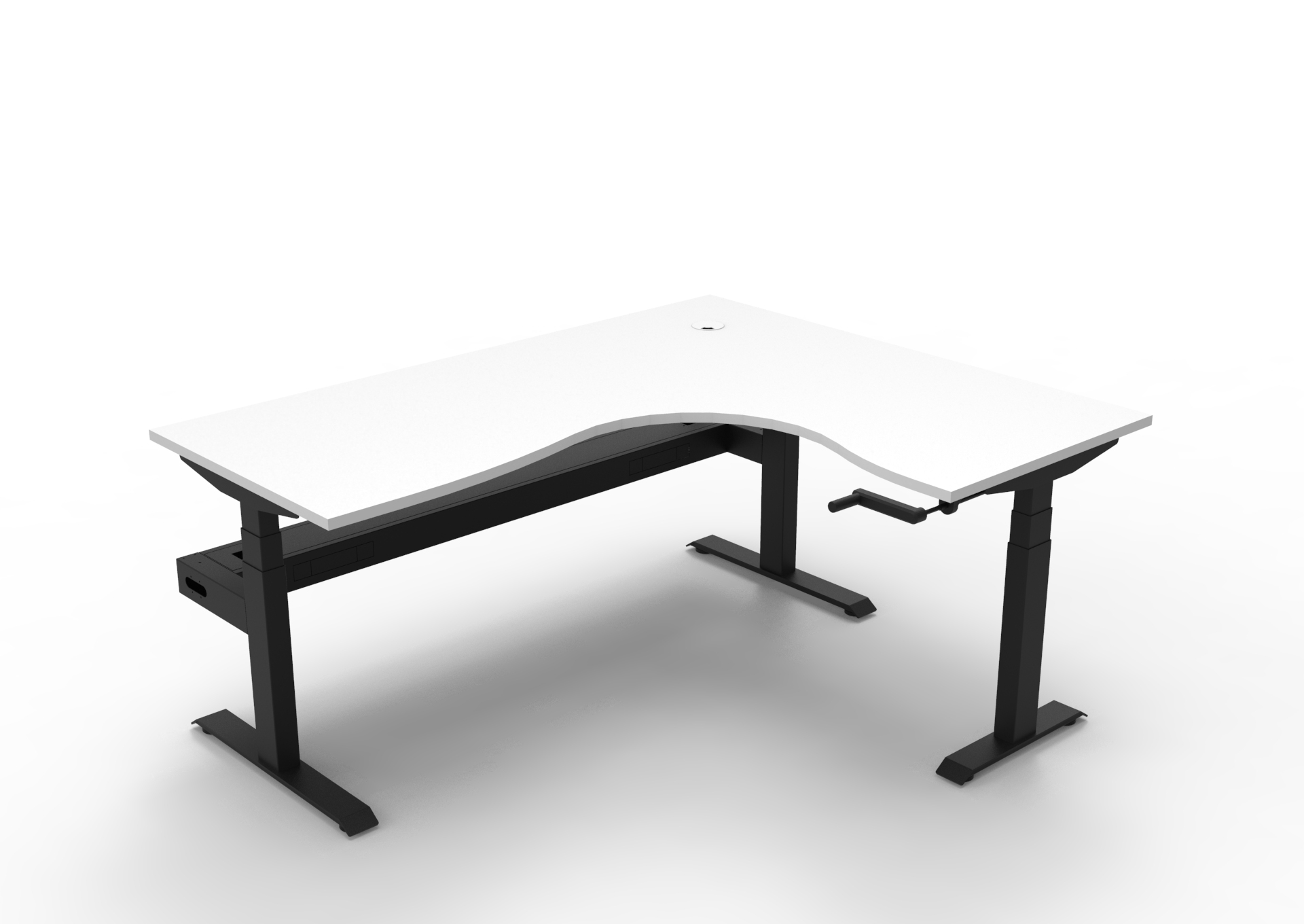 RAPIDLINE Boost Crank Corner Workstation – 1800×1500mm | Natural White Top & Black Satin Frame | Cable Tray Included