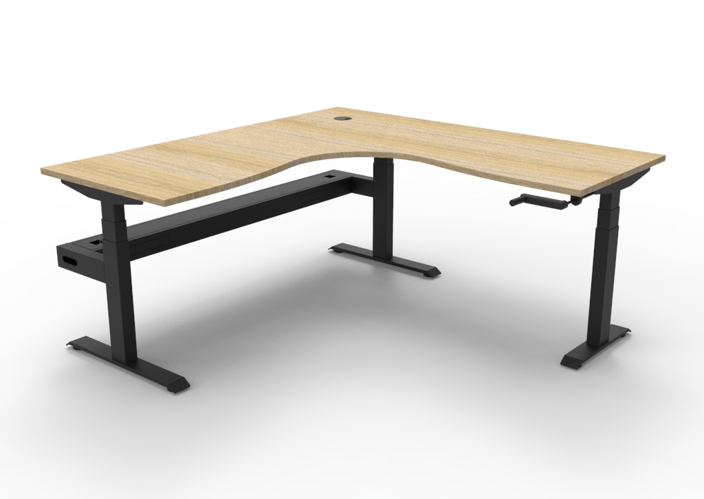 Rapidline Boost Crank Corner Workstation | 1800 x 1800mm | Natural Oak Top, Black Satin Frame | Cable Tray Included