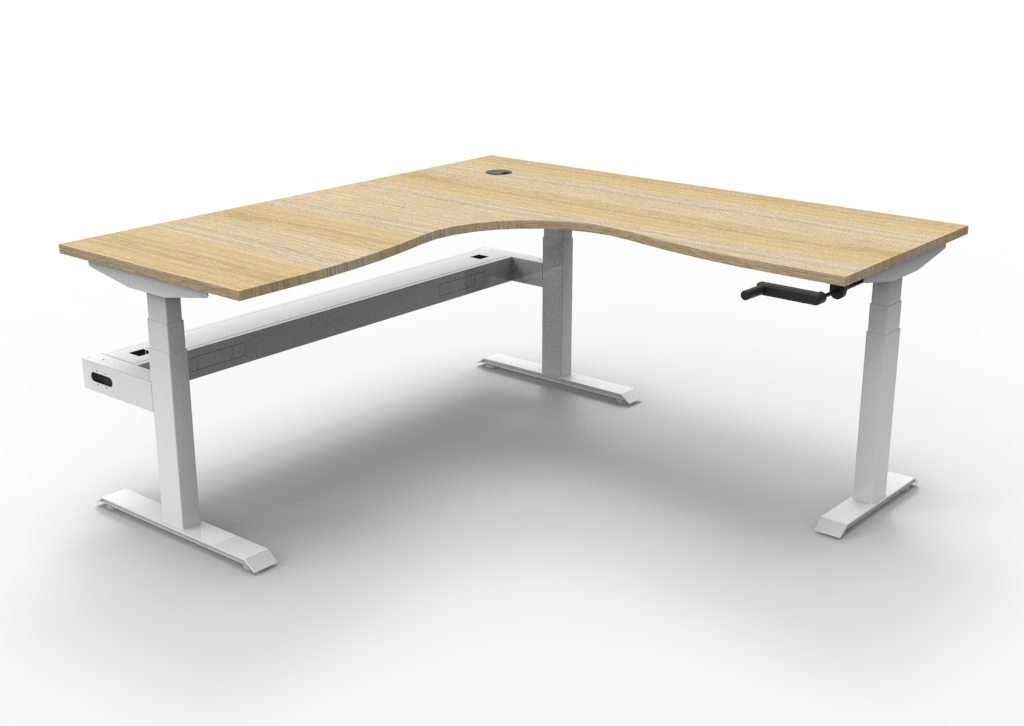 Rapidline Boost Crank Corner Workstation | 1800 x 1800mm | Natural Oak Top, White Satin Frame | Cable Tray Included
