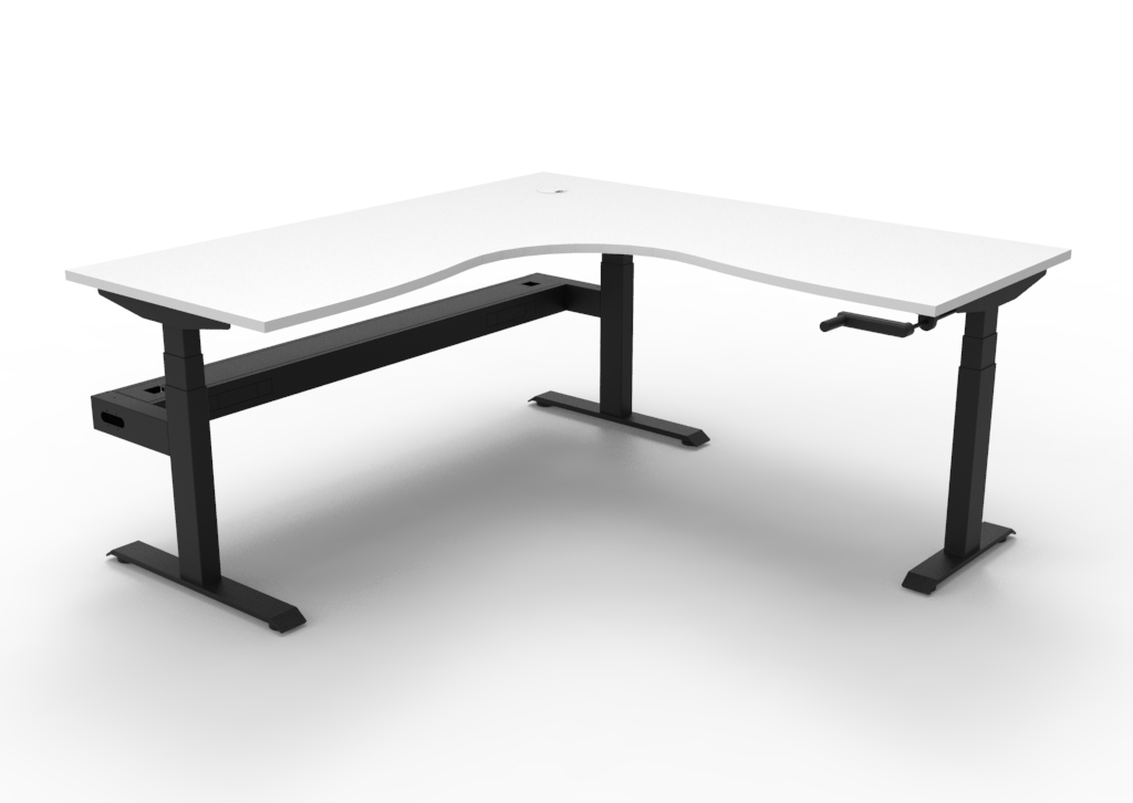 Rapidline Boost Crank Corner Workstation | 1800 x 1800mm | Natural White Top, Black Satin Frame | Cable Tray Included