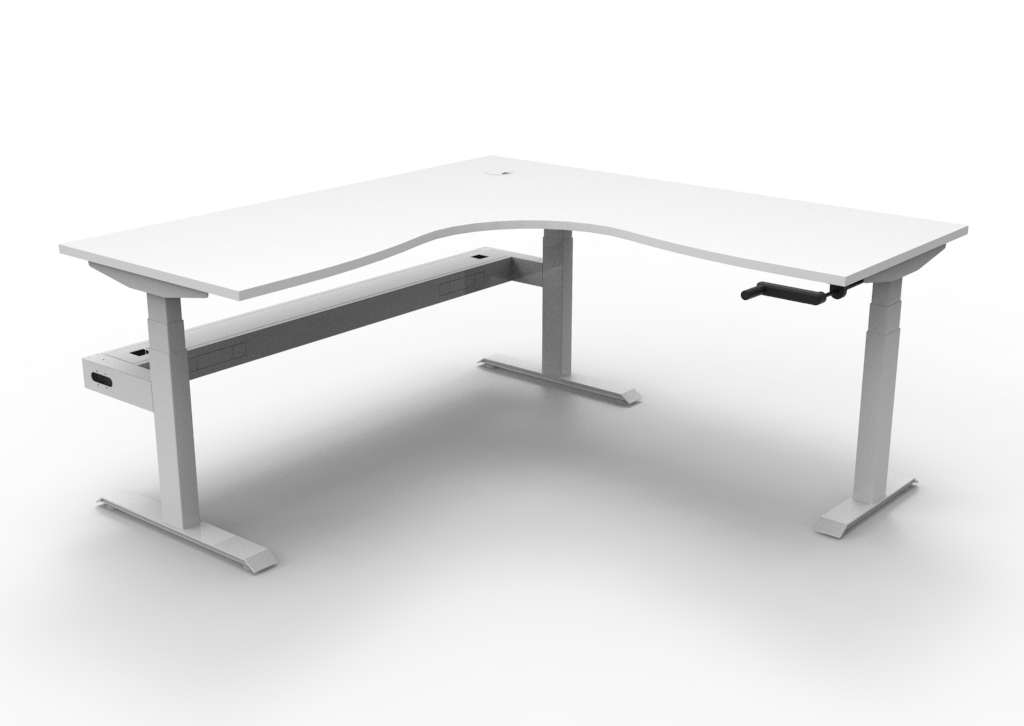 Rapidline Boost Crank Corner Workstation – 1800×1800mm, Natural White Top, White Satin Frame, Cable Tray Included