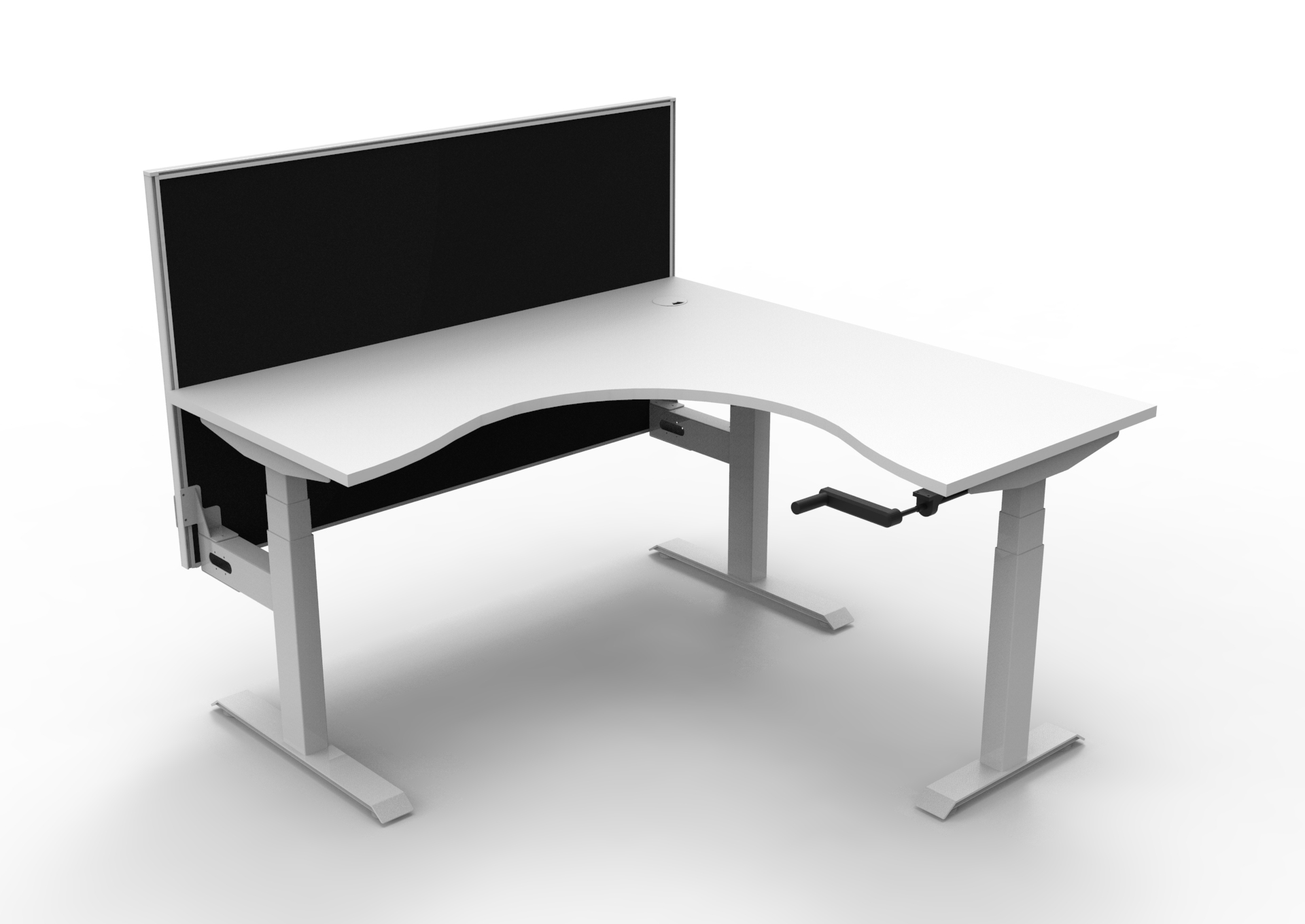 Rapidline Boost Crank Corner Workstation | 1500×1500mm | Natural White Top, White Satin Frame, Black SHUSH30 Screen