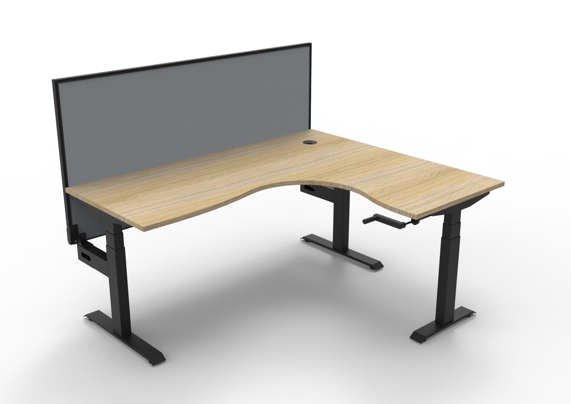 Rapidline Boost Crank Corner Workstation | 1800×1500mm | Natural Oak Top, Black Satin Frame, Grey SHUSH30 Screen