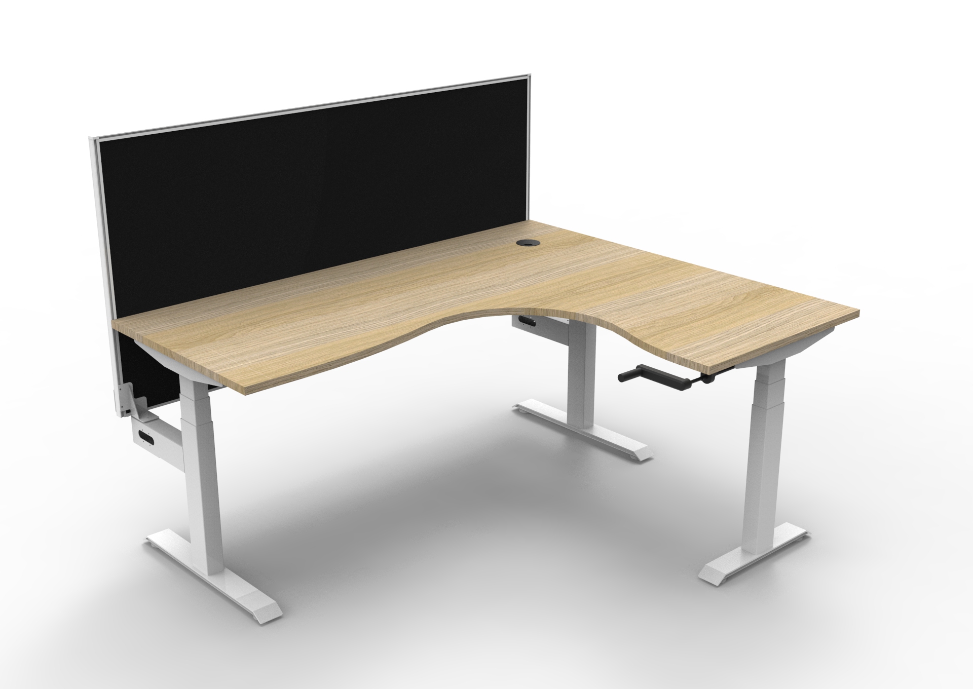 Rapidline Boost Crank Corner Workstation | 1800×1500mm | Natural Oak Top, White Satin Frame, Black SHUSH30 Screen