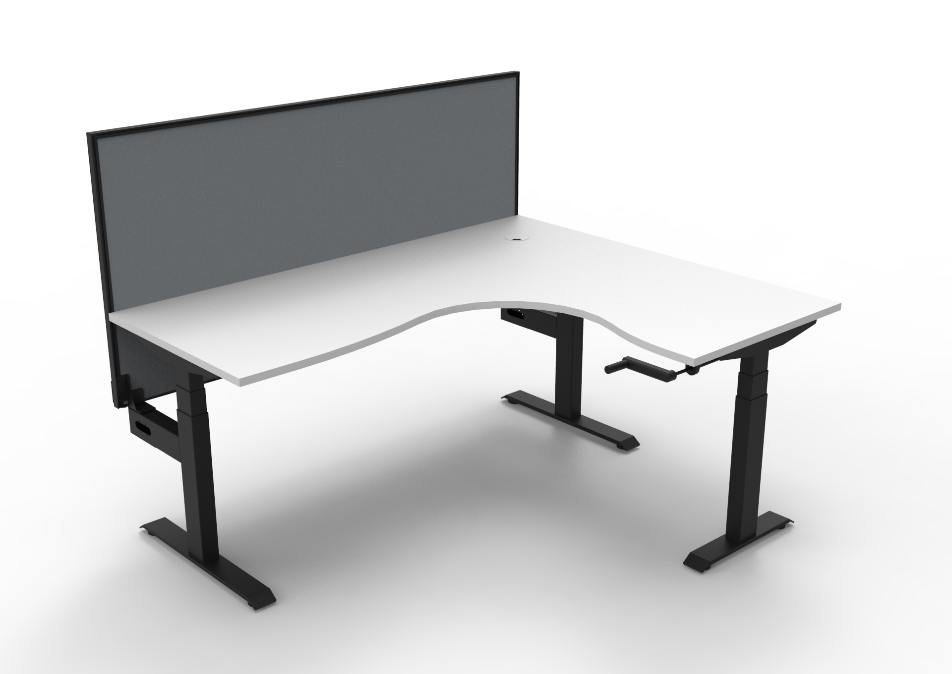 Rapidline Boost Crank Corner Workstation | 1800×1500mm | Natural White Top, Black Satin Frame, Grey SHUSH30 Screen