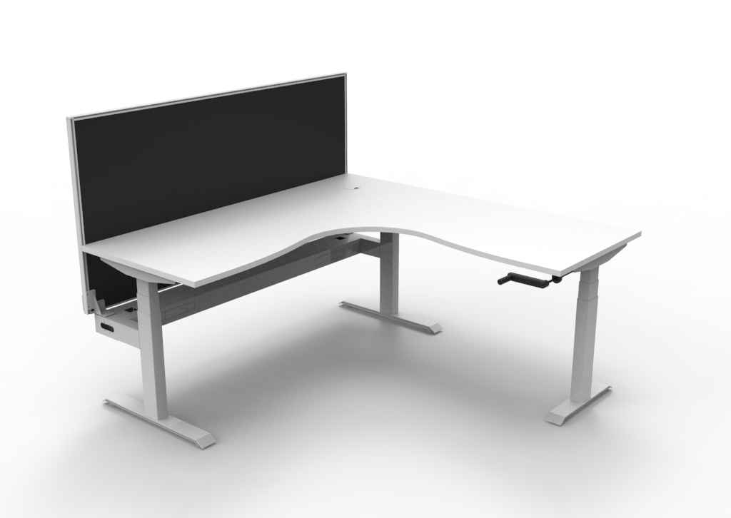 Rapidline Boost Crank Corner Workstation – 1800mm × 1800mm, Natural White Top, White Satin Frame