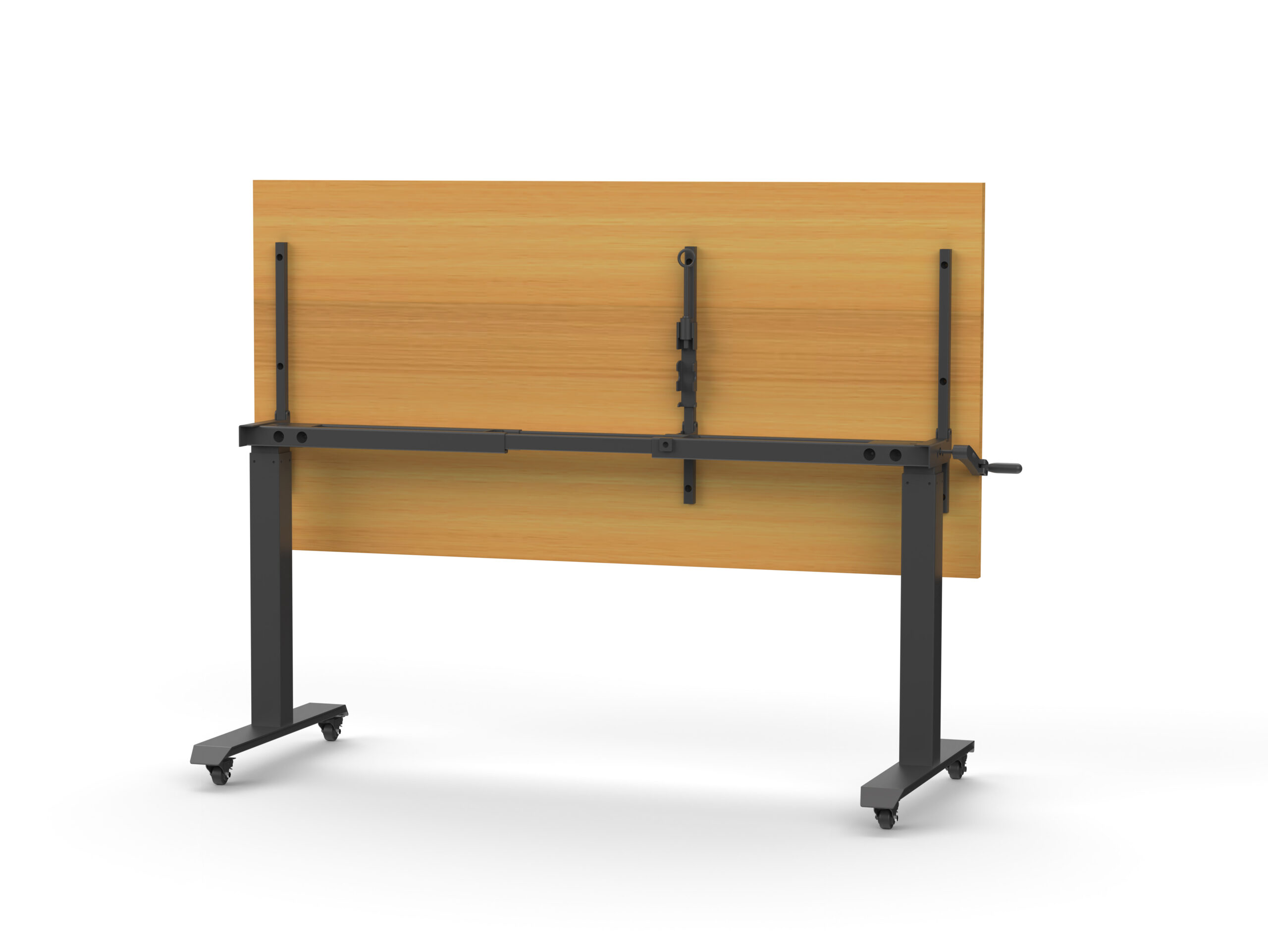 Rapidline Boost Crank Flip Top Table – 1500×750mm | Beech Top, Black P/C Base | Manual Height Adjustable