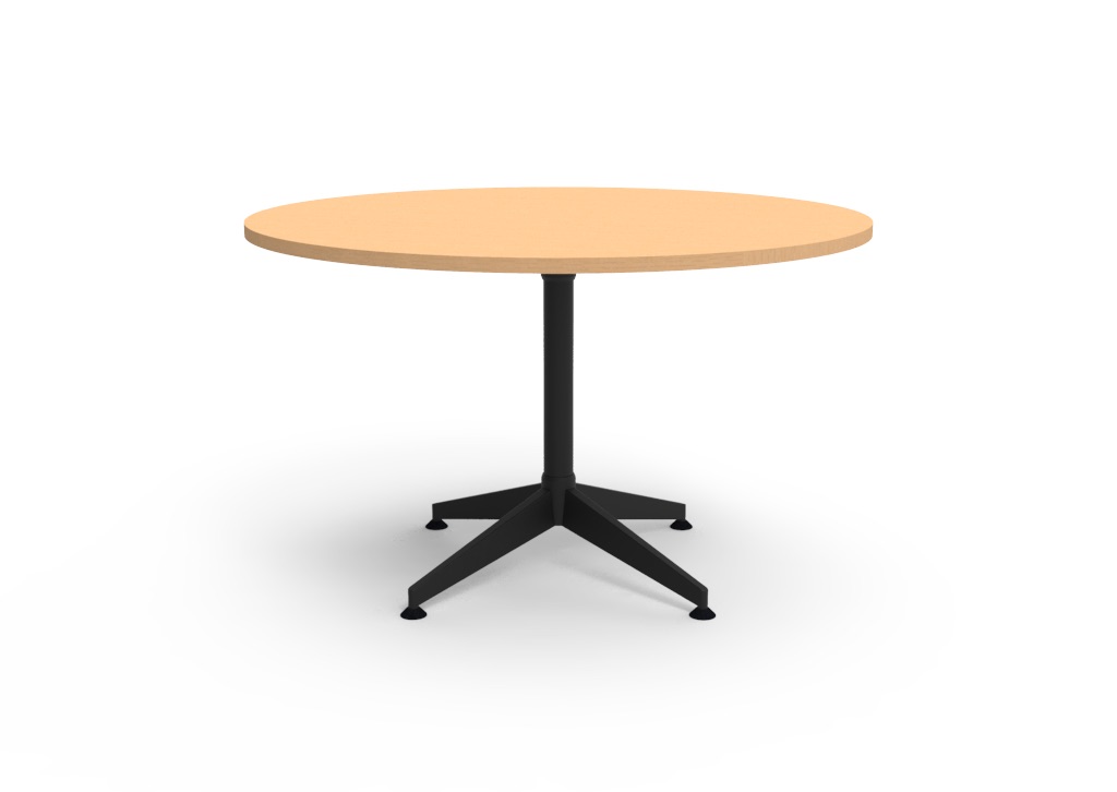 Rapidline Typhoon Round Meeting Table – 1200mm Dia, Beech Top, Black Stem, Aluminium Four-Star Base