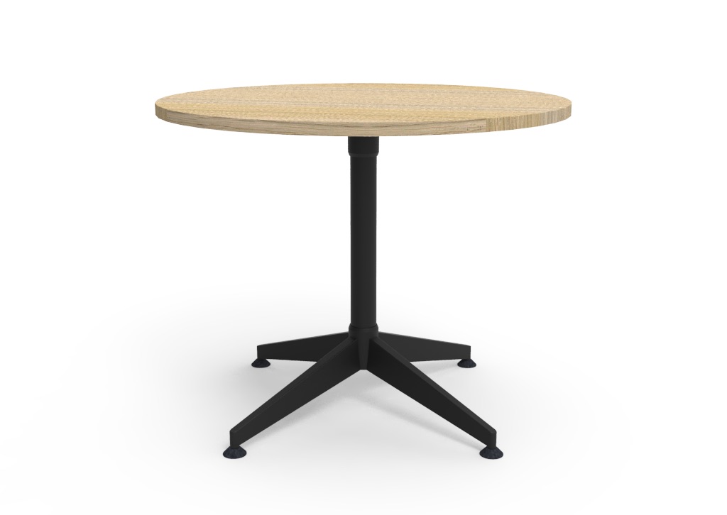Rapidline Typhoon Round Meeting Table – 900mm Natural Oak Top, Black Powder Coat 4-Star Base
